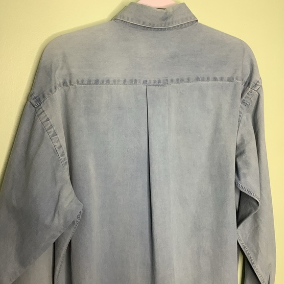 MacCluer Chambray Button Down Shirt 100% Cotton Faded Ombré Light Blue Denim - Picture 10 of 16